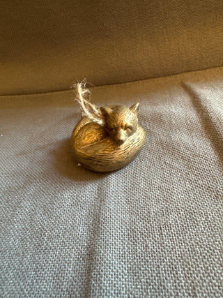 Resin curled fox ornament, antique gold, 2 in  16