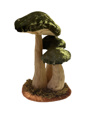 Velvet Mushroom Trio Table Piece, Dark Green