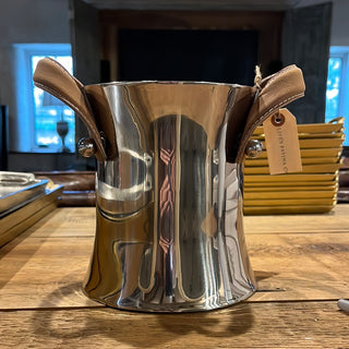 SS Ice Bucket /Leather Handles 9x6.75