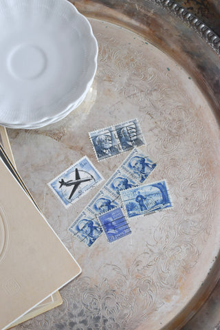 Set of 5 Vintage Blue Stamps