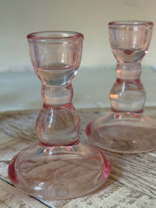 Pink Glass Candle Holder 3 x4.5