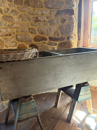 Anitque Wooden Double Sink with Saw Horses BF26