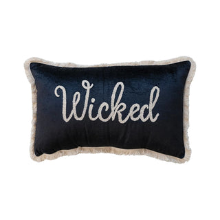 Cotton Velvet Lumbar Pillow w/ Embroidery &amp; Fringe
